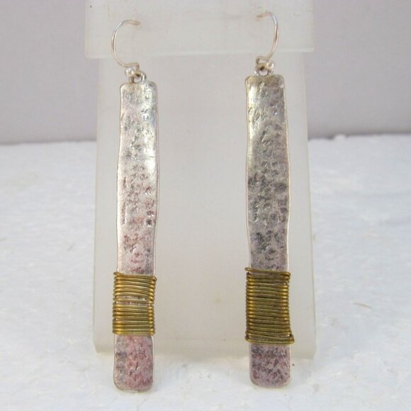 Hammered Aluminum with Copper Wire Wrap Stick Pierced Earrings - Picture 1 of 8